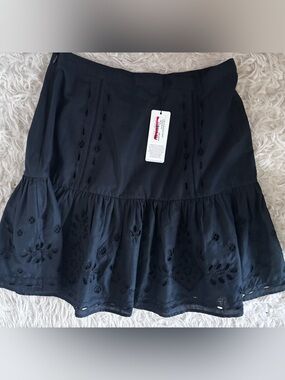 NWT Unsubscribed Black Eyelet Tiered Mini Skirt SIZE 10